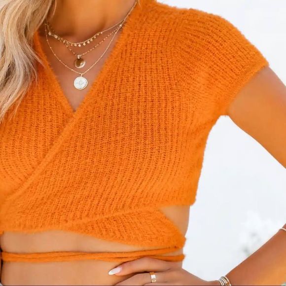 Et Clet Soft Knit Crop Top In Orange - Picture 3 of 6